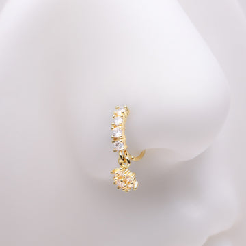 Detail View 1 of Golden Spring Flower Sparkle Dangle Multi-Gem Lined Bendable Hoop Ring-Clear Gem